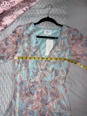 Sienna Sky Pastel Paisley V-Neck Dress in Light Blue and Pink NWT